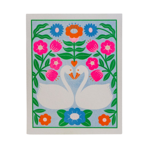Wedding Swans Risograph Greeting Card