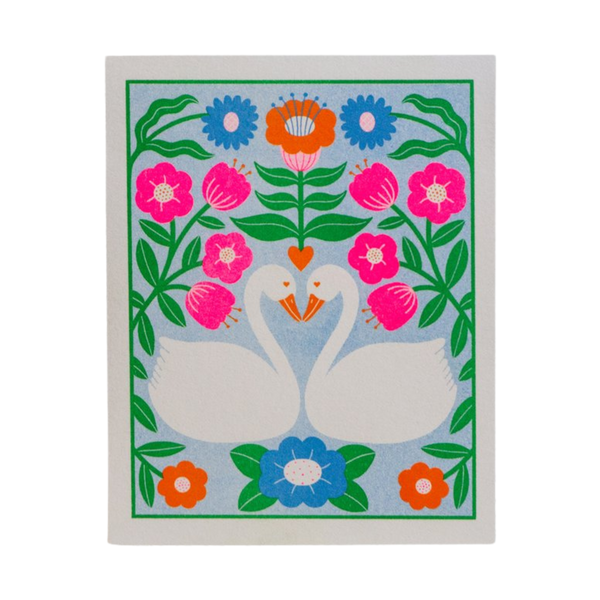Wedding Swans Risograph Greeting Card