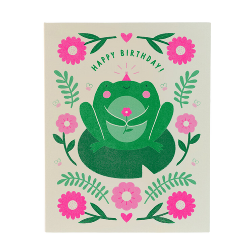 Happy Birthday Frog Risograph Greeting Card