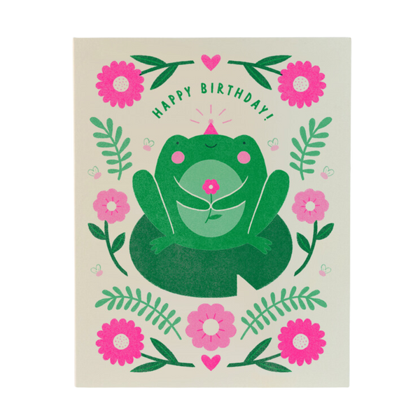 Happy Birthday Frog Risograph Greeting Card