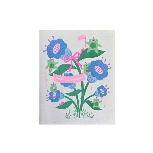 Frog Party Birthday Risograph Greeting Card