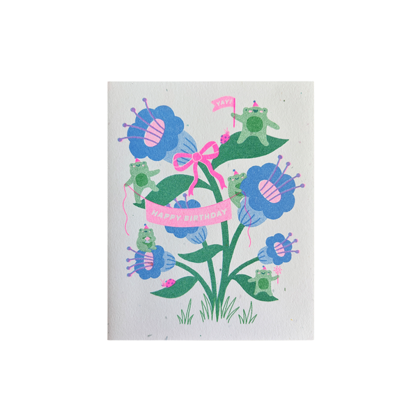 Frog Party Birthday Risograph Greeting Card