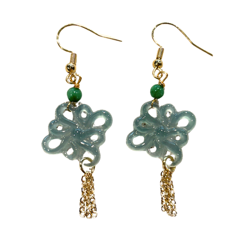 Lucky Knot Tassel Jade Drop Earrings