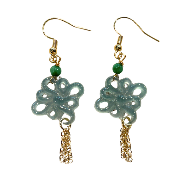Lucky Knot Tassel Jade Drop Earrings