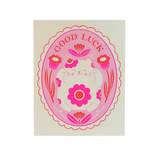 Lucky Cat Risograph Greeting Card