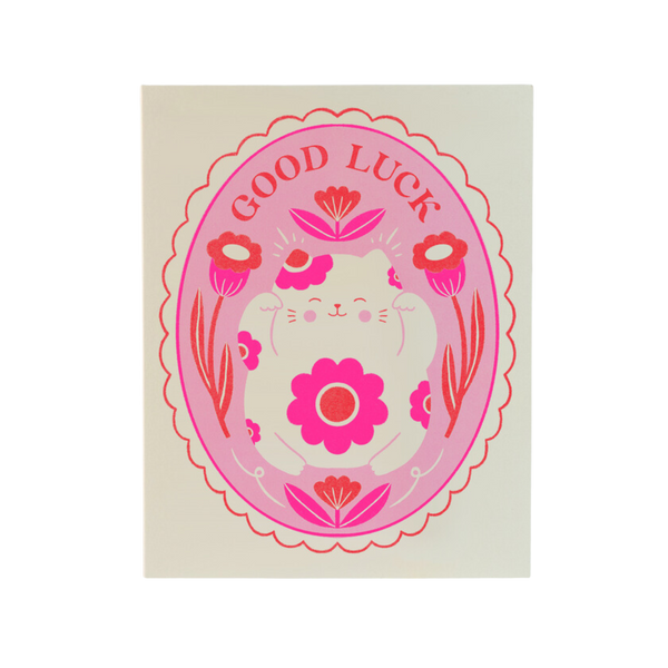 Lucky Cat Risograph Greeting Card