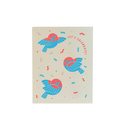 Chickadee Let's Celebrate! Risograph Greeting Card