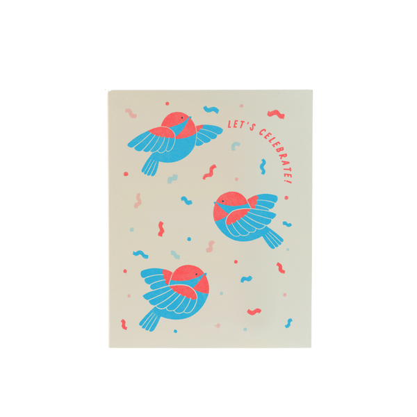 Chickadee Let's Celebrate! Risograph Greeting Card