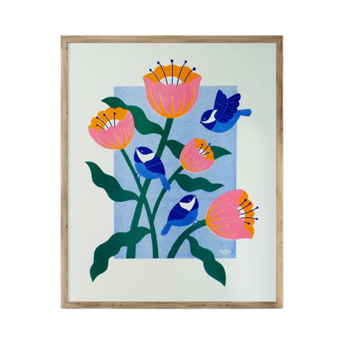 Fall Chickadees Risograph Art Print