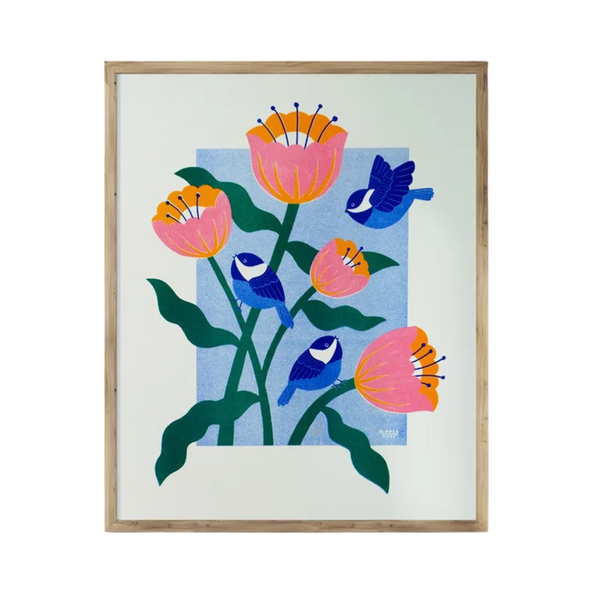 Fall Chickadees Risograph Art Print