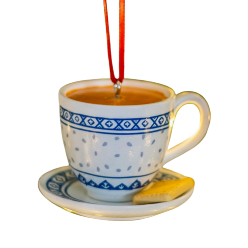 Blue and White Teacup and Saucer Ornament