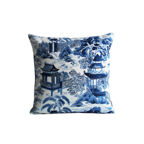 Chinois Blue Pavilion Chinoiserie Pillow Cover