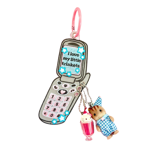 Y2K Flip Phone Embroidered Keychain