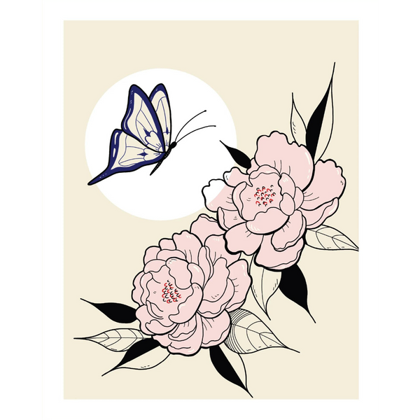 Butterfly and Peonies Print