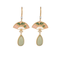 Enamel and Jade Fan Drop Earrings