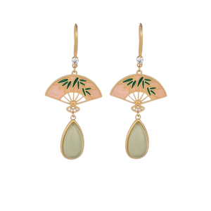 Enamel and Jade Fan Drop Earrings