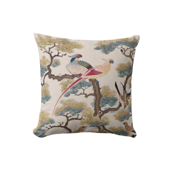 Qing Dynasty Birds Gathering Chinoiserie Pillow Cover