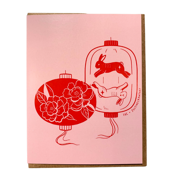 FHC x Justine Crawfart Pink Bunny Lantern Greeting Card