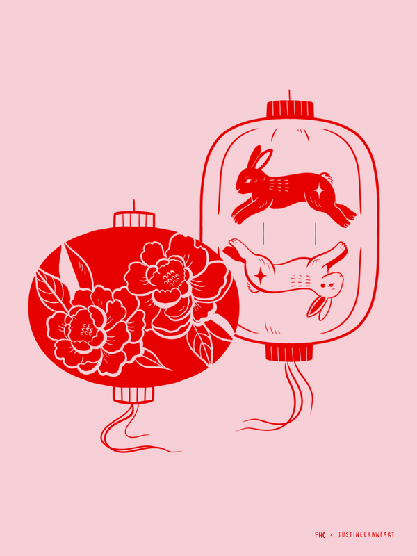 FHC x Justine Crawfart Pink Bunny Lantern Print