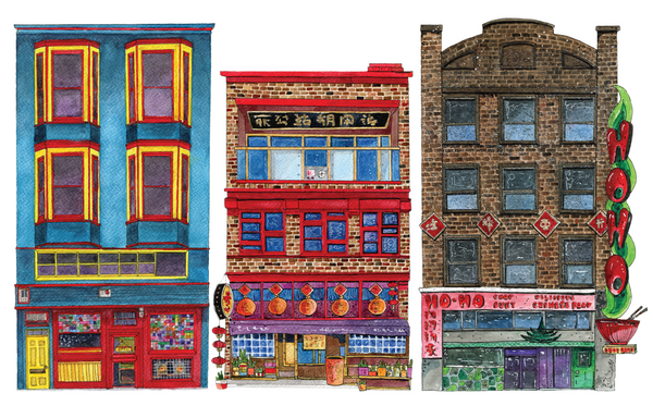 Chinatown Watercolour Illustration Trio 2 Card