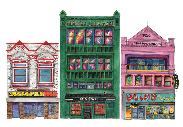 Chinatown Watercolour Illustration Trio 3 Card