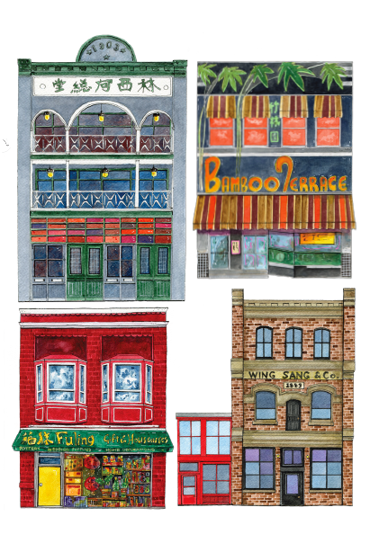 Chinatown Watercolour Illustration Quad 4 Card